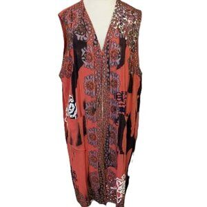 Batik‎ Beaded Lagenlook Robe Duster Vest Dress Rayon 90’s Vintage Bali Sensation